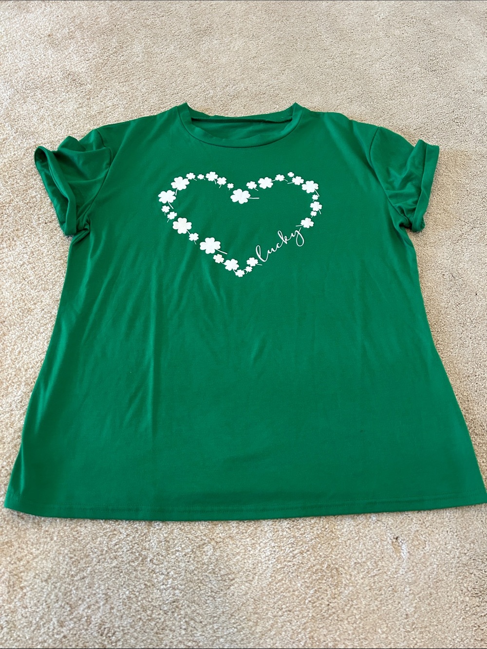 Green 'Lucky' Floral Heart T-Shirt